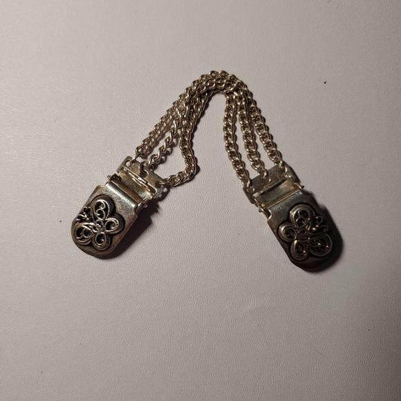 Vintage 70s Sweater Guard 3-Chains Butterflies Collar Jewelry - Picture 2 of 8